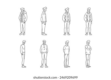 black and white men character set on background