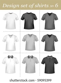 Black and white men polo shirts and t-shirts. Photo-realistic vector illustration