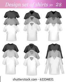 Black and white men polo shirts and t-shirts. Photo-realistic vector illustration