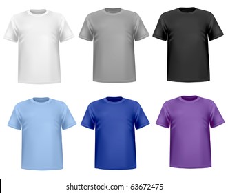 Black and white men polo shirts and t-shirts. Photo-realistic vector illustration