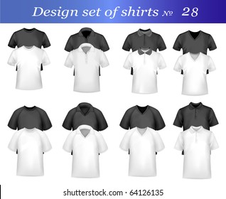 Black and white men polo shirts and t-shirts. Photo-realistic vector illustration