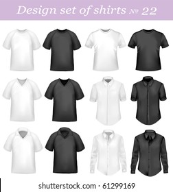 Black, and white men polo and t-shirts. Photo-realistic vector illustration