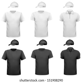 Black and white  men shirt and cup. Design template. Vector illustration 