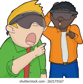 Black and white men wearing virtual reality lenses