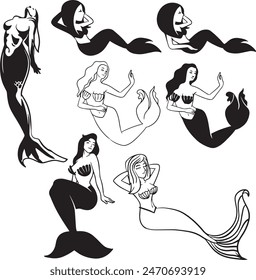 black and white mermaids posing