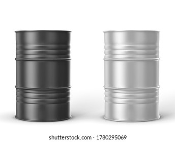 Black, white metal barrels on white background, vector illustration