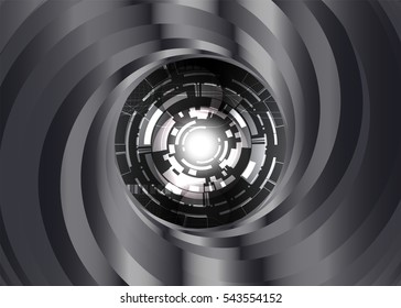 Black and white metal color Swirl background with digital eye robot