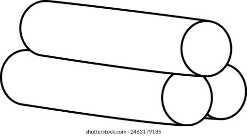 Black and white metal pipes pile icon. Line tubes illustration or coloring page isolated on white background
