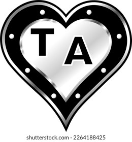 Corazón metálico blanco y negro con letras iniciales T y A, brillante ilustración vectorial, amor asombroso, pasión y vector de felicidad, ilustración para pareja valentina. ¡Dios es bueno!