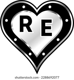 Black and white metallic heart with letters R and E, shiny vector illustration, amazing love, passion and happiness vector, illustration for valentine couple. God is good!
