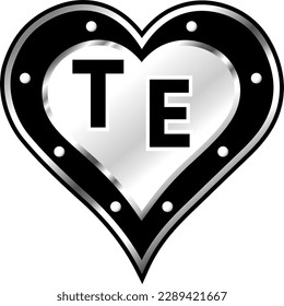 Black and white metallic heart with letters T and E, shiny vector illustration, amazing love, passion and happiness vector, illustration for valentine couple. God is good!