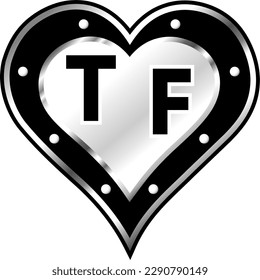 Black and white metallic heart with letters T and F, shiny vector illustration, amazing love, passion and happiness vector, illustration for valentine couple. God is good!