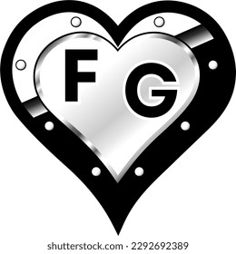 Black and white metallic heart with letters F and G, shiny vector illustration, amazing love, passion and happiness vector, illustration for valentine couple. God is good!