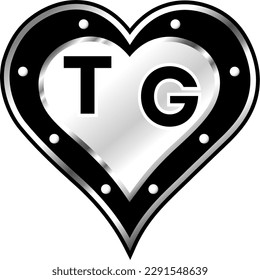 Black and white metallic heart with T and G letters, shiny vector illustration, amazing love, passion and happiness vector, illustration for valentine couple. God is good!