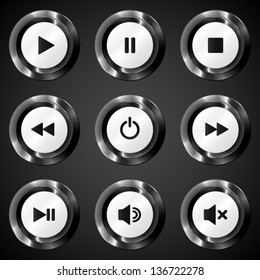 Black and white metallic vector power buttons set