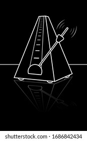 Black and White Metronome with Pendulum and Reflection Isolated on Empty Background. Technical Rhythm for Music. Vector. 3D Illustration