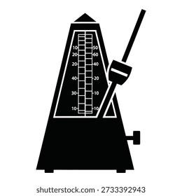 Black and white metronome with pendulum and scale markings musical instrument tempo rhythm de