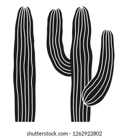 Black and white mexican cactus silhouette. Wild succulent plant. Mexico theme vector illustration for icon, stamp, label, badge, certificate, leaflet, brochure or banner decoration