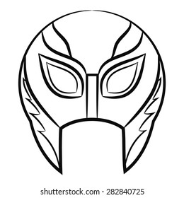 black and white Mexican wrestling mask on a white background