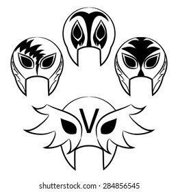 black and white Mexican wrestling masks on a white background