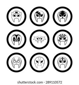 black and white Mexican wrestling masks icon on a white background