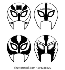 black and white Mexican wrestling masks on a white background