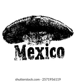 black and white Mexican-style hat illustration ideal for travel, culture, and retro-inspired projects