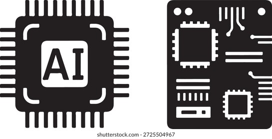 Blanco y negro del microchip de IA y la tecnología de hardware de la placa de circuito