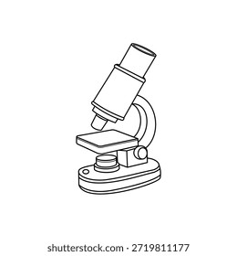 Projeto de ilustração de vetor de microscópio preto e branco. Microscópio de arte linear.