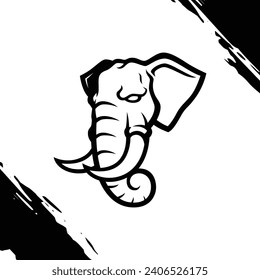 Black and White Mighty Elephant Head Mascot