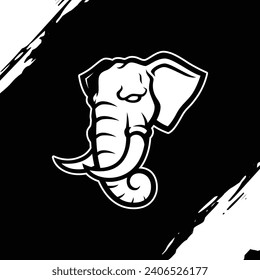 Black and White Mighty Elephant Head Mascot
