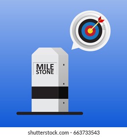 Black and white milestone and bubble of target symbol.
