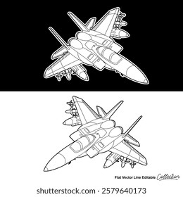 Black and white military aircraft, flat vector illustration