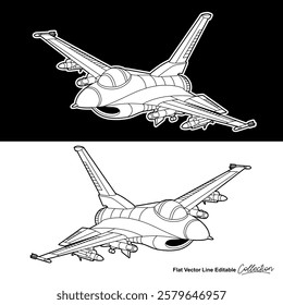 Black and white military aircraft, flat vector illustration