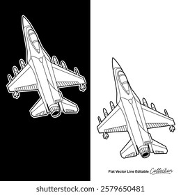 Black and white military aircraft, flat vector illustration