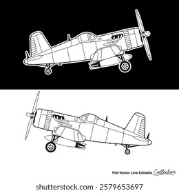 Black and white military aircraft, flat vector illustration