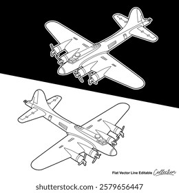 Black and white military aircraft, flat vector illustration