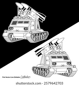 Black and white military battle tank, flat vector illustration