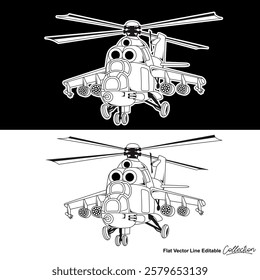 Black and white military helicopter, flat vector illustration