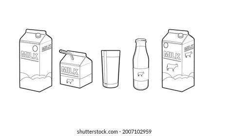 Leche blanca y negra. Conjunto aislado de vectores editable de ilustraciones relacionadas con la leche