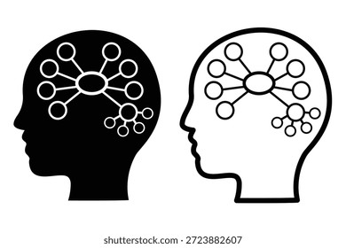 Schwarz-Weiß-Mind-Map-Symbol - Bild einer Mind-Map, die sich im Gehirn einer Person entfaltet