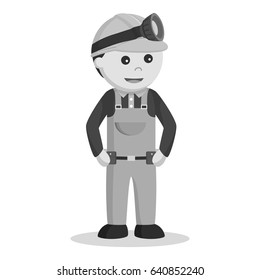 black and white miner standing pose black and white style