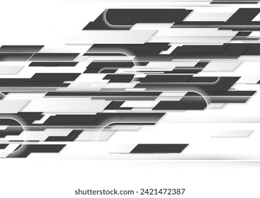 Black white minimal abstract geometric tech background. Vector glossy design