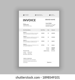 black and white minimal business invoice template vector format