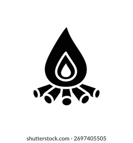 Black and white minimal campfire flame vector icon