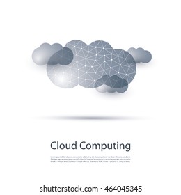 Black and White Minimal Cloud Computing, Networks Structure, Telecommunications Concept Design With Cloud Shaped Connection Mesh - Vector Illustration