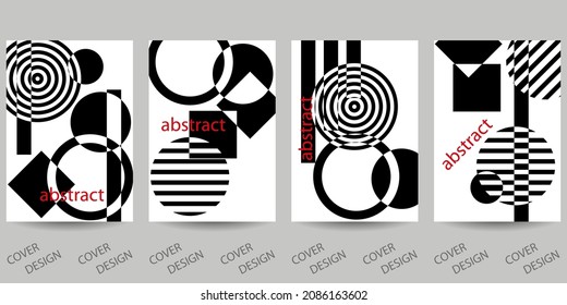 Black and white minimal geometric backgrounds set.Striped geometric pattern with visual distortion effect.  For printing on covers, banners, sales, flyers. Modern design. Vector.