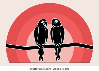 Black and White Minimal Parrot Pair Vector Illustration