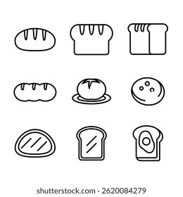 Black and white minimal set of bread outline icon. Use for cafe sign, coffee shop sign, banner or printing.