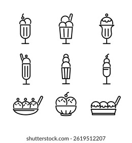 Black and white minimal set of ice cream outline icon. Use for cafe sign, coffee shop sign, banner or glass screen printing.